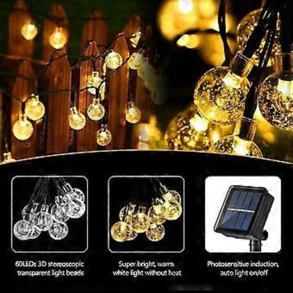 Solar Ljusslinga Auen, 50 LED Kristallkulor 7 Meter Solar Koppartråd Ljusslinga, 8 Lägen Vattentät Solarljusslinga Utomhus för Trädgård, Träd,