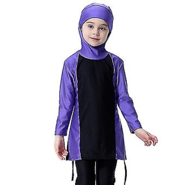 Børn Piger Muslimsk Islamisk Badetøj Badedragt Beskeden Burkini Hel Dækning Høj Kvalitet (3-4 År Lilla)