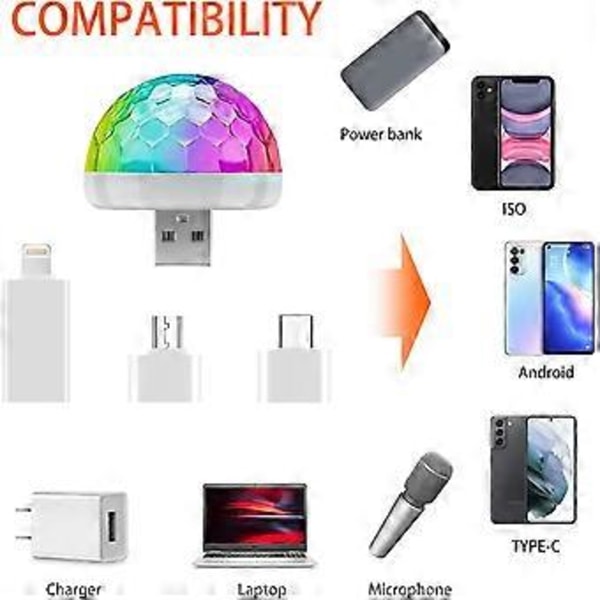 Mini diskokuglelampe USB, diskokugle LED-festlampe stemmestyret diskofestlys musikstyret diskolys effekter diskolys til børn