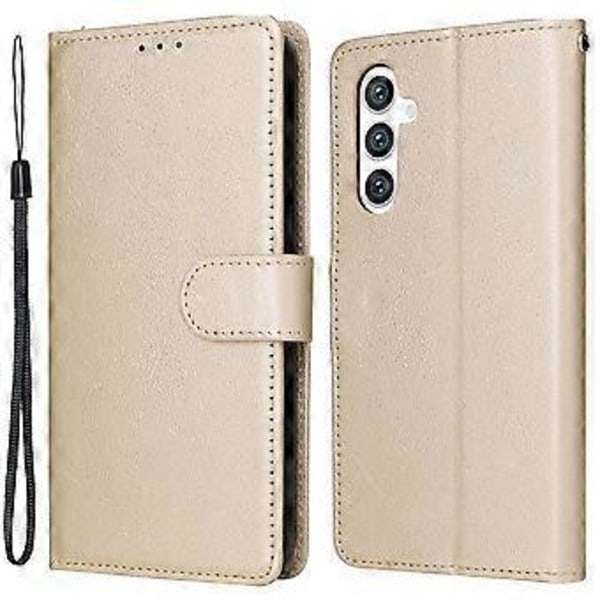 För Samsung Galaxy S24+ Skal med Handrem PU Läder Telefonfodral med Plånbok (Guld)