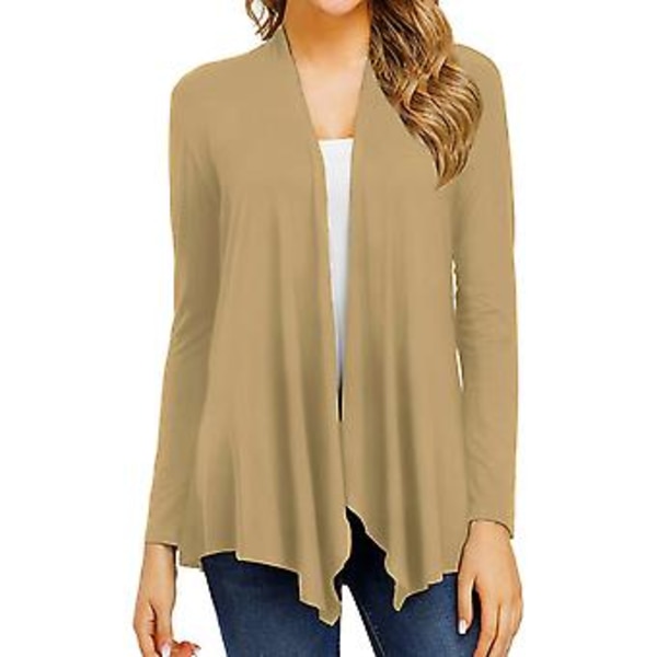 Långärmad Löst Cardigan i Bomull, Släpigt och Snyggt Cardigan Passar för Kvinnor, Dam och Flickor (L Khaki)