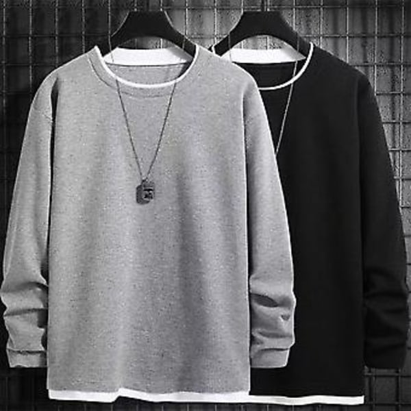 Miesten T-paita Väärennös Kaksi Osainen Pitkähihainen Pyöreäkaulainen Streetwear Kevät Syksy Löysä Vaahterapusero (4XL Musta)