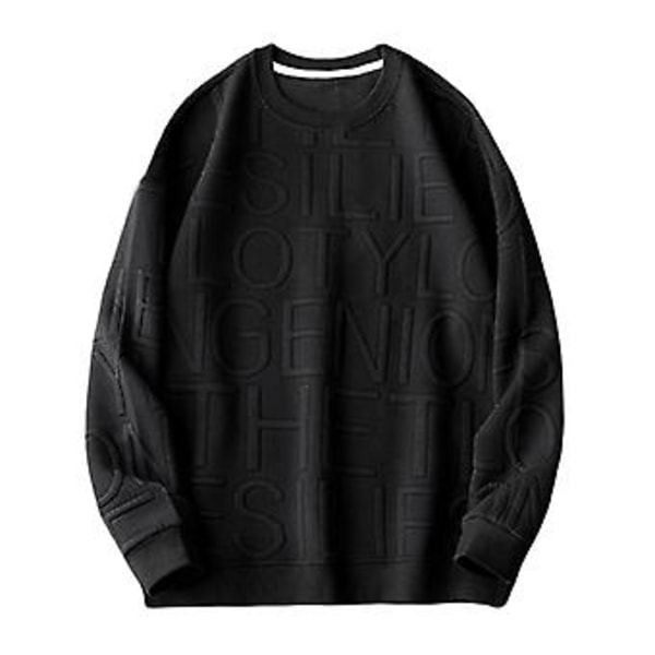 Mænds Efterårstrøje Engelsk Bogstav Rundhals Langærmet Casual Trøje Varmt Åndbart Koreansk Stil Forårstrøje Mænds Tøj (3XL Sort)