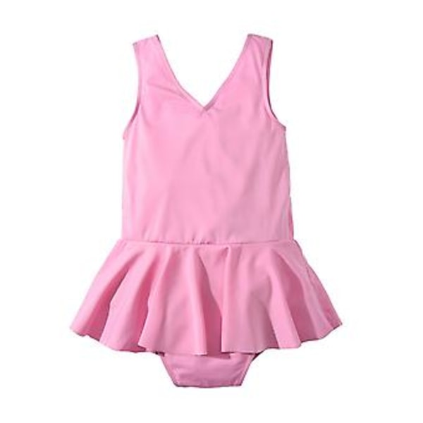 Swimsuit  children's  european girl solid color small skirt  girl bow one piece swimwear 110cm Pinkbow one-piece