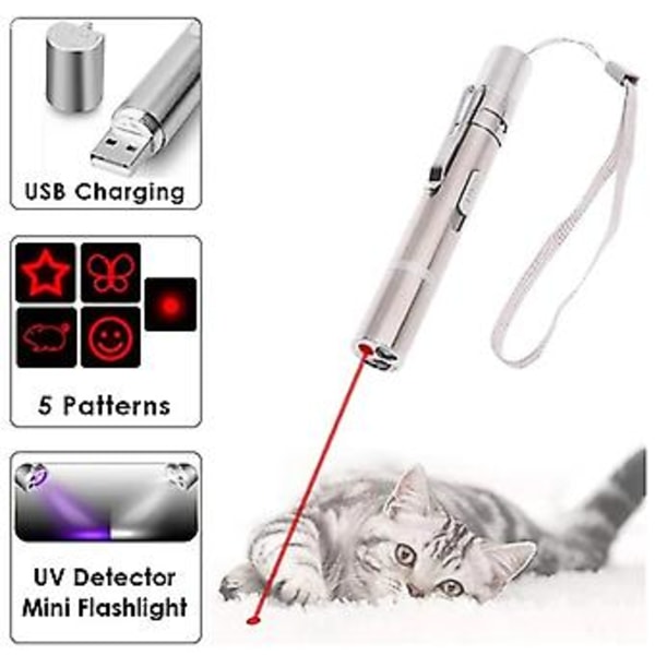3 i 1 USB Opladbar Sjov Kattejagtlegetøj Mini Lommelygte Laser LED Pen Light Kattelys Pegere Sjov Kæledyrslegetøj Dropshipping( )