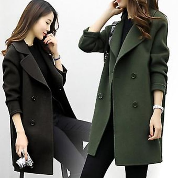 Women Winter Woolen Long Coat Casual Solid Slim Jackets Warm Overcoat Outwear(2XL Black)