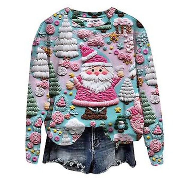 Damer 3D Morsom Jul Trykk Gensere Lang Ermet Casual Pullover Topper Bluse Julegaver (XL 1)