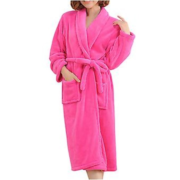 Naisten ja miesten pehmeä ja pörröinen kylpytakki, lämmin, fleece-flanelli kylpytakki pyjama L kuuma vaaleanpunainen