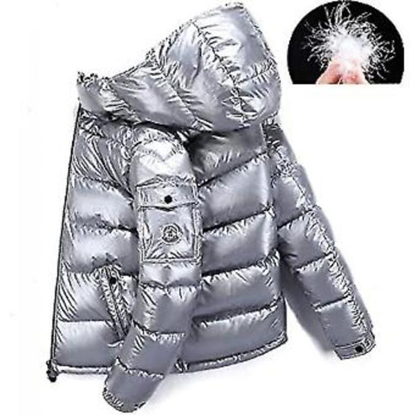 Blank Downjacka Herr Vinterjacka Stående Krage Huva Nedjacka XL Silver