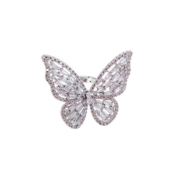 1 st Cubic Zirconia Fjärilsring Glittrande Kristall Rosett