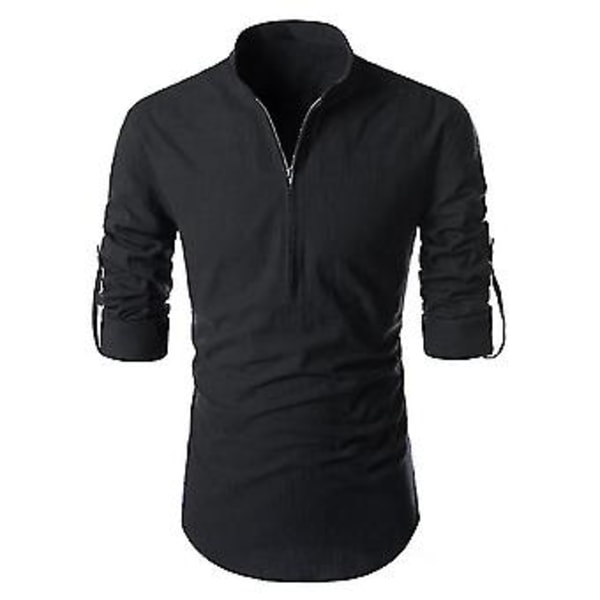 Miesten pitkähihainen T-paita vetoketjulla, rento, slim fit, pystykauluspaidat, laadukkaat (2XL musta)