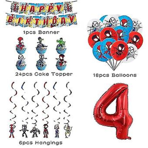 Spidey och hans fantastiska vänner födelsedagsfestdekoration Spiderman tema bordsduk kopp tallrik Spidey ballongtillbehör för barn (5-pack ballongset 1)