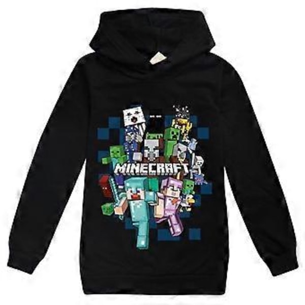 Minecraft Tryckt Hoodie för Barn Pojkar Flickor Casual Långärmad Huvad Tröja 5-12 År (5-6 År Svart)