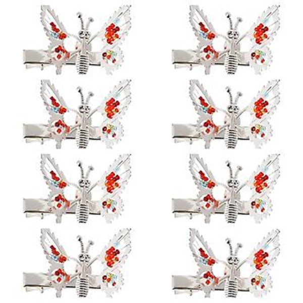 8 st flickor ihåliga rosett hårnålar fjäril hårnålar, huvudbonader hårklämmor hårtillbehör, barn hårklämma dropshipping (silver)