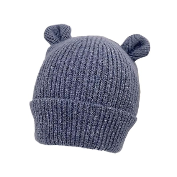 Cute Bear Baby Hat With Ears Autumn Winter Knitted Kids Bonnet Hat Soft Warm Infant Beanie Cap For Newborn Blue
