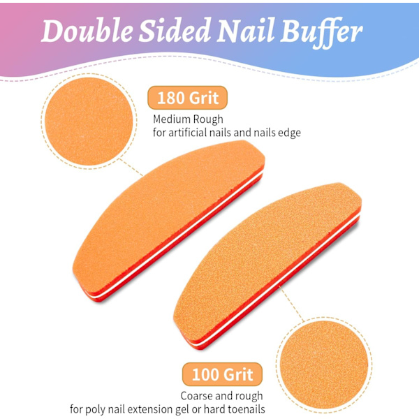 Orange 40 Pack Nagelbuffer, Halvmåne Nagelbuffer och Buffer, O