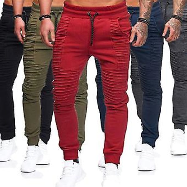 Fianao Joggebukser Pustende Ensfarget Trekksnor Elastisk Midje Utendørs Slanke Bukser for Treningssenter (M Marineblå)