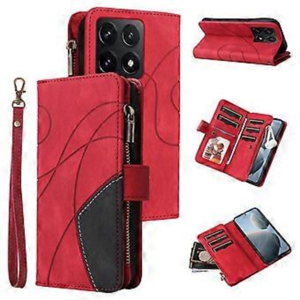 KT Multi-Function Series-5 Fodral för Xiaomi 14T med Dragkedja Plånbok Läder Telefonskydd Ställ (Stil A)