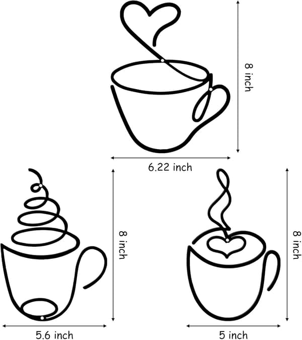 3-delad kaffekopp i metallväggkonst trådkaffe katt skylt trådvägg