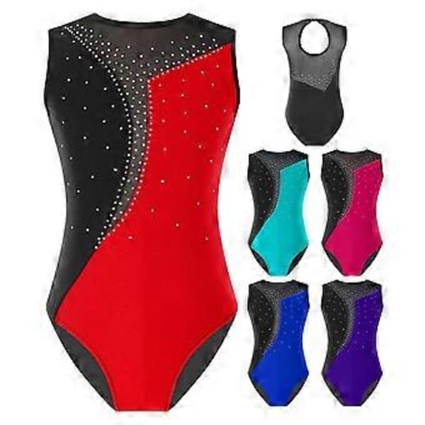 Flickor Ärmlös Kontrastfärg Gymnastikdräkt Konståkning Gymnastik Danskläder (5-6 År hot pink)