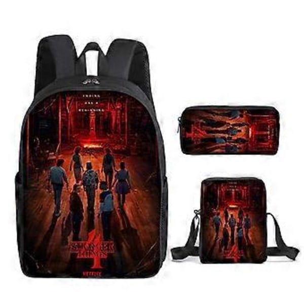 Stranger Things Sesong 4 Ryggsekk Student 3-delt Sett Skolesekk Canvas Bag 22 Farger (1)