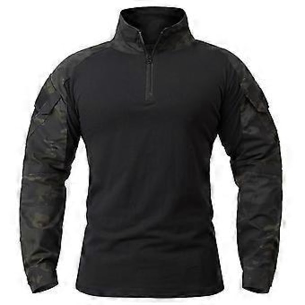 1/4 Dragkedja Kamouflage Långärmad Taktisk Skjorta Herr Utomhus Airsoft Paintball CP Militär Strids Skjortor S-5XL (5XL svart brun)