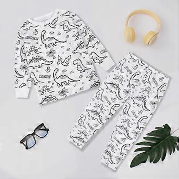 Kreativa Barn DIY Graffiti Pyjamas Hemkläder Set, Färga Dina Egen Pyjamas för Pojkar & Flickor (5-6 År Dinosaurie)