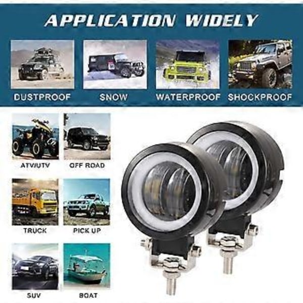 Par 3 Runde LED Tåkelys DRL Angel Eyes 6000K 80W 8000lm 10-80V DC Led Project Hvit SUV Motorsykler IP68 Vanntett Justerbare Monteringsbraketter 3