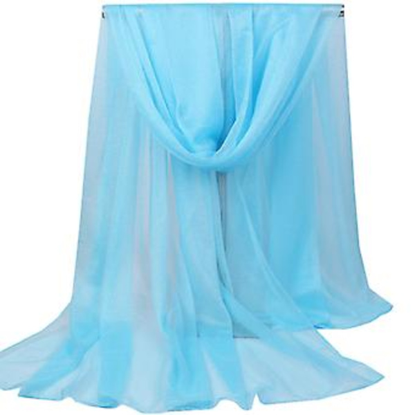 Kvinders Enfarvet Lang Blød Wrap Shawl Chiffon Silke Casual Sjal Scarves Stoles (Lyseblå)