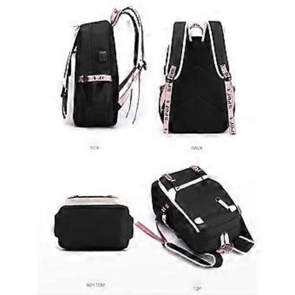 Stitch-tryckt USB-laddbar ryggsäck Casual Student Skolväska 7