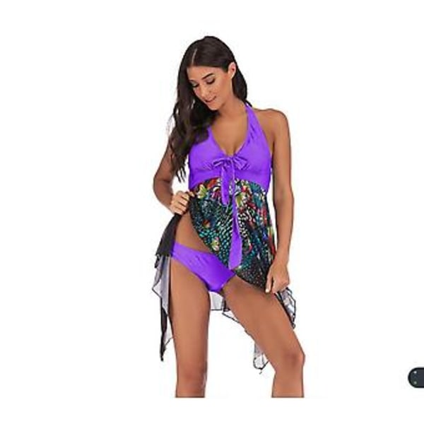 Jentes badedrakt dame europeisk skjørt split sexy slim-fit komfortabel badetøy 3xl Lilla