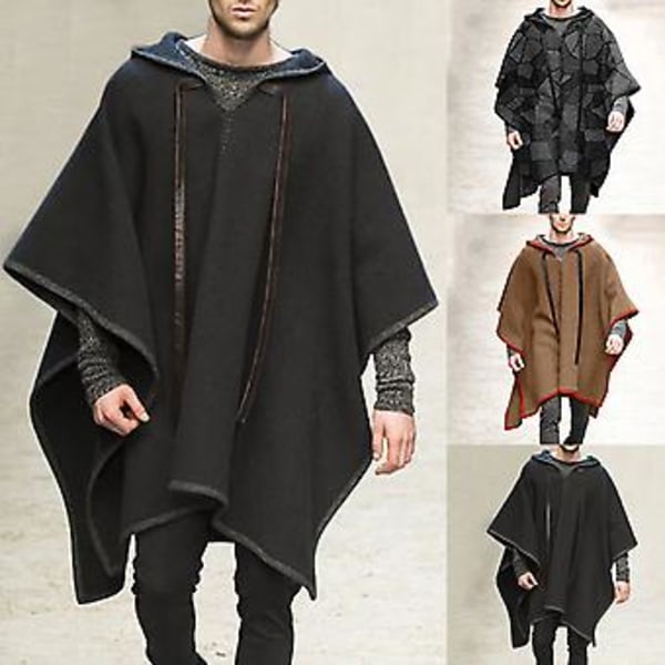Fianao Herrefrakke Halloween Gotisk Kappefrakke Batwing Ærme Mænd Hættejakke til Fester (2XL Sort)