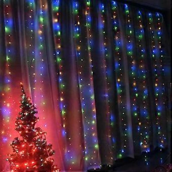 SZTXJ Fönstergardin Ljusslingor, 3m x 3m, 300 LED Fairy Starry Lights USB-driven Fjärrkontroll och Timer Vattenfall Ljusslingor för Festdekoration