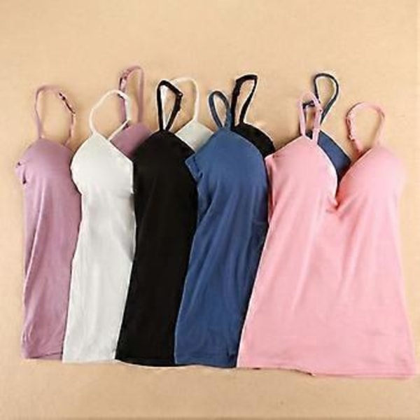Naisten seksikäs säädettävä olkaimellinen sisäänrakennettu rintaliivit toppi Camisole valkoinen (laivastonsininen)