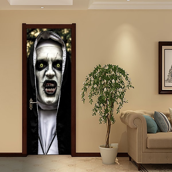 Halloween 3D Nun Ovikelli, 30 x 80 Tuumaa Pelottava Haamu Nun Lifel