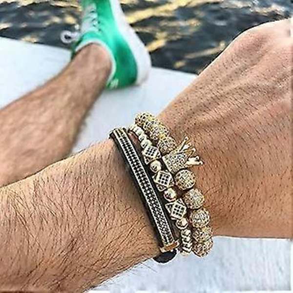 Imperial Crown King Armband för Män Pave CZ Rostfritt Stål Armband för Män Lyxig Charm Mode Manschett Armband Crown Födelsedagssmycken