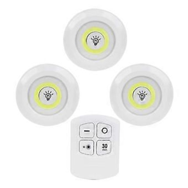3 stk. COB Natlampe Fjernbetjening Timer Dæmpning Natlampe Soveværelse Garderobe Sengelampe