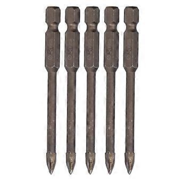 5 stk. Krydsbor 1/4 tommer Hex Skaft Fliser Glas Keramik Beton Hulåbner Hårdlegeret Værktøj 5mm ( )