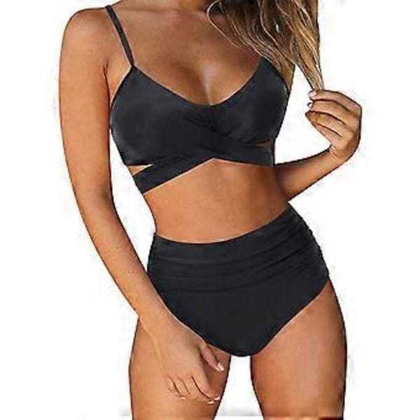 Kvinnors Sexig Push Up Bikini Baddräkt Vadderad BH Tvådelad Baddräkt Baddräkt Sommar Strand Badkläder (2XL Svart)