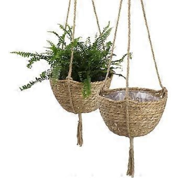 Naturliga Hängande Planteringskorgar av Sjögräs, Miljövänliga Inomhus Krukor, Planteringslock, Naturlig och Original 23cm X 15cm, Set med 2