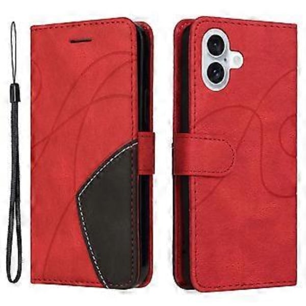 KT Läderserie-1 Fodral till iPhone 16 Plus Flip Folio Skyddande Telefonfodral Tvåfärgad Splitsning (Stil D)
