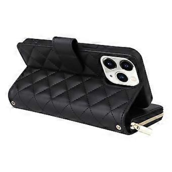 Til iPhone 11 Pro Etui Rhombus PU Læder Flip Telefon Cover Lynlås Pung (Style A)