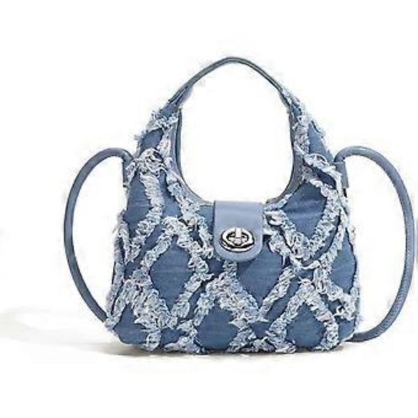 Kvinnors Små Axelväska Quiltat Crossbody Distressed Jean Denim Plånbok Koppling