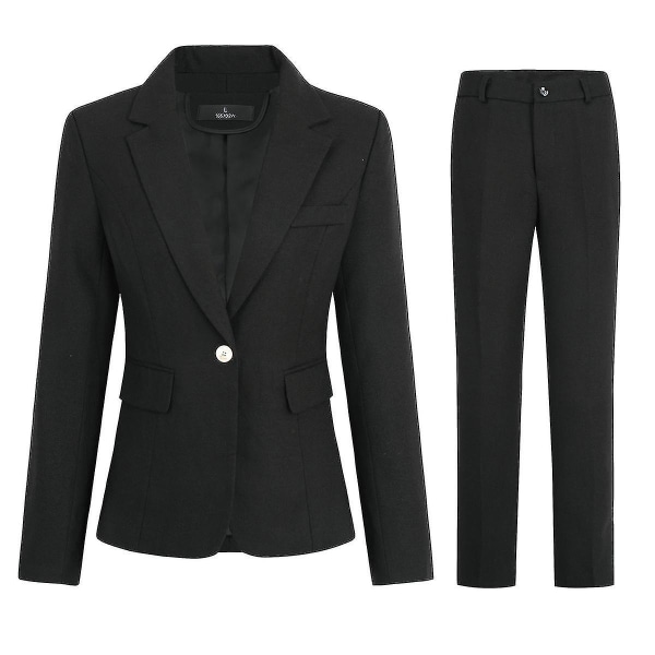 Women's 2 Piece Office Lady Business Suit Set Slim Fit One Button Blazer Pant Set High-quality Black Black XS