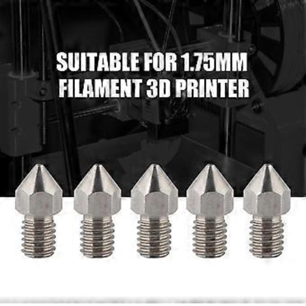 5 kpl 3D-tulostimen M6 ruostumattomasta teräksestä valmistettuja ekstruuderin suuttimia tulostuspää 1,75 mm filamenttia varten (0,4 mm)