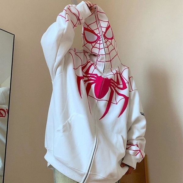 Spiderman Hoodie Full Zip Up Hood Skjorta Streetwear Oversized sweatshirts White1 4XL