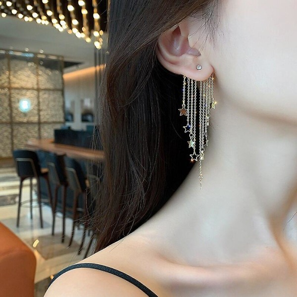 Women earring girl stud ear drop korean star pendant back hanging s925 silver needle exaggerated zircon temperament Mhm-03-001-02