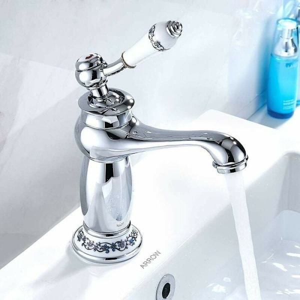Bassin Hane Messing Keramisk Sort og Hvid Porcelæn Lang Hals Re