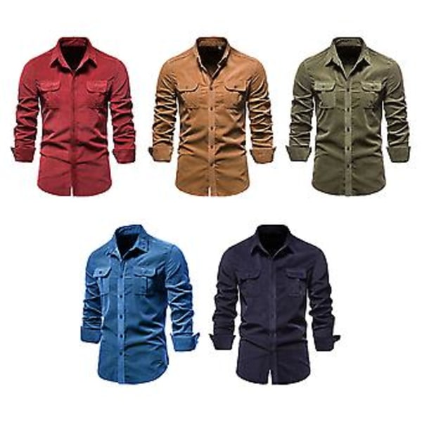 Herrar Corduroy Långärmad Skjorta Knappuppslagning Varm Casual Regular Fit Bröstficka ( )