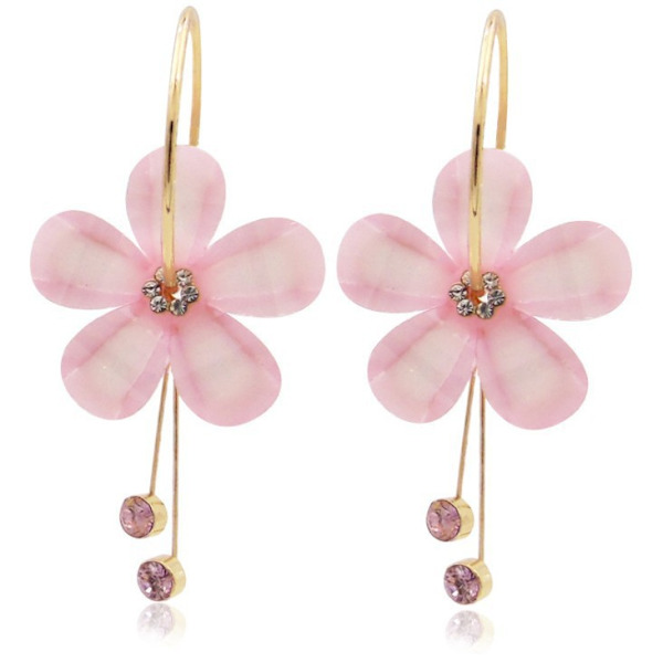 Boho Akryl Blomster Hoop Örhängen Rosa Kristall Blomster Dangle Örhängen  Tofs Drop Örhängen Färgglada Harts Blomster Örhängen